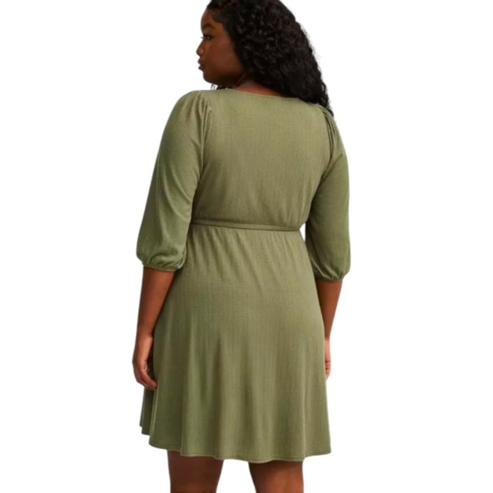 Torrid Olive Mini Jersey 3/4 Sleeve Embroidered Skater Dress NWT, Size 3 (3X) - Picture 4 of 10
